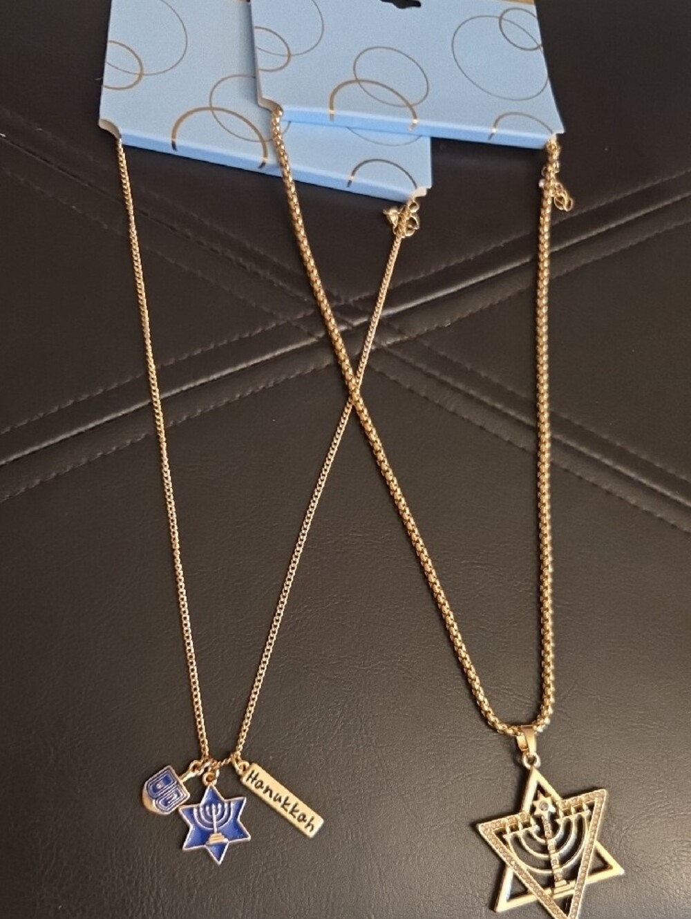 2 Necklaces Gold-Tone Hanukkah Menorah Pendant NWT 18 Inch Removable Charms